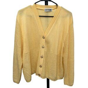 Vintage San Remo By Laura Knits Yellow Button-Up Cardigan Sweater Size XL
